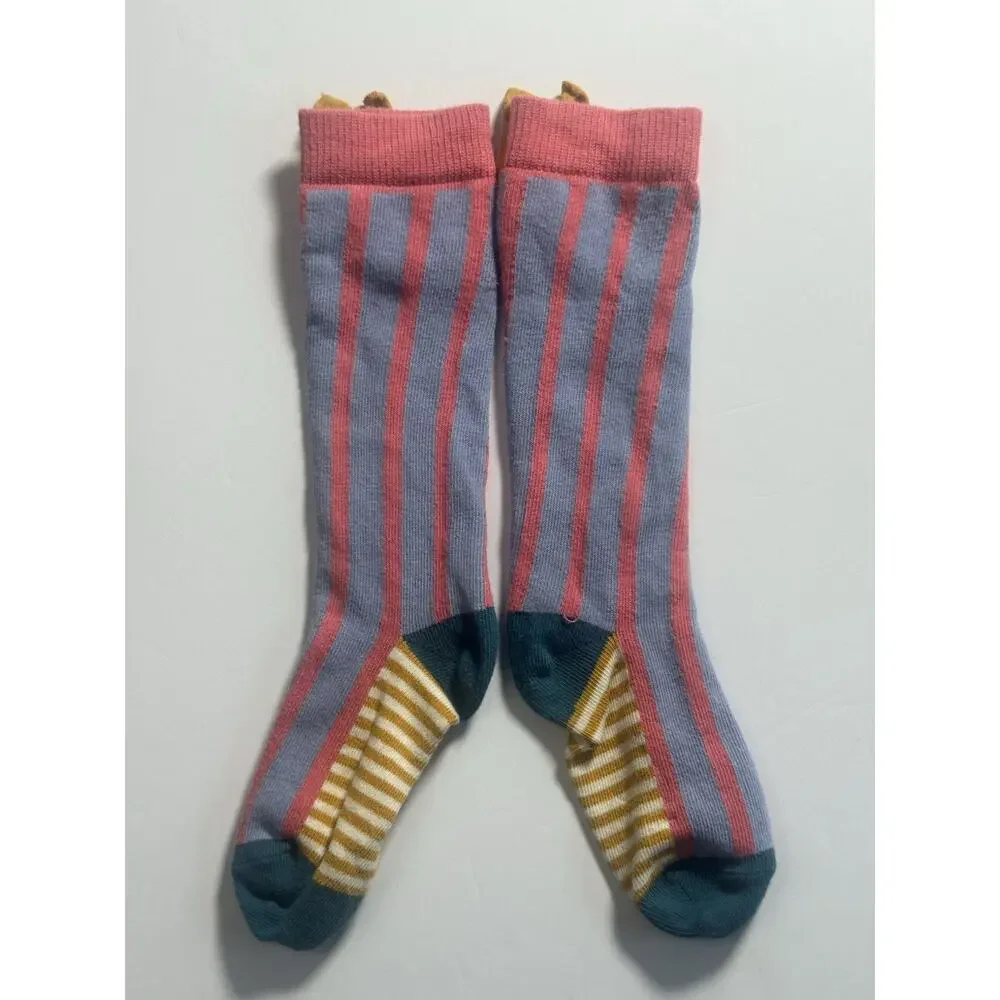 Matilda Jane Girls Knee High Socks Pink Blue Striped Button Accent One Size